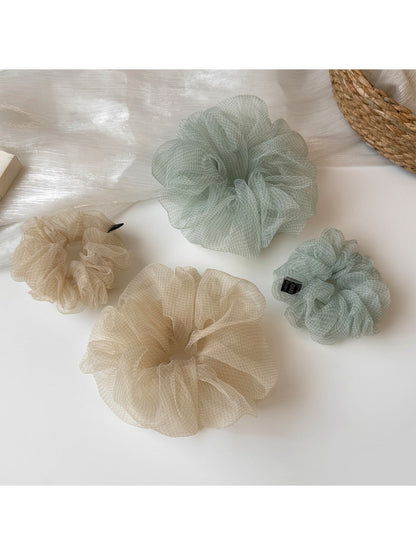 Gifty - Polyester Mesh Plaid Gathered Scrunchie