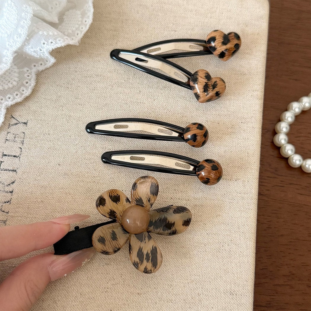 Beau - Leopard Print Heart and Flower Hair Clip