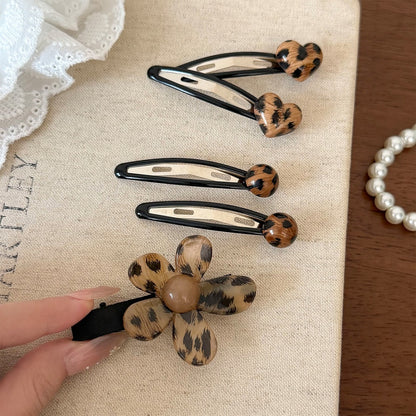 Beau - Leopard Print Heart and Flower Hair Clip