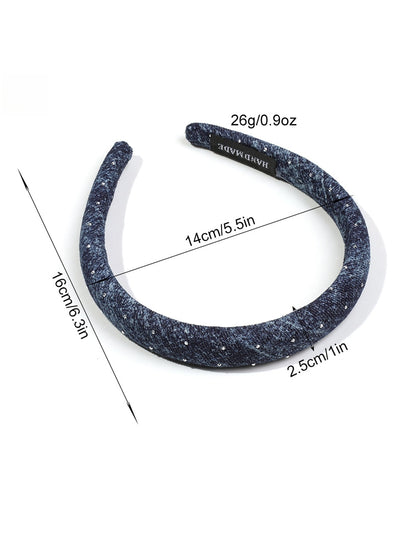 Gifty - Rhinestone Detail Denim Look Fabric Headband