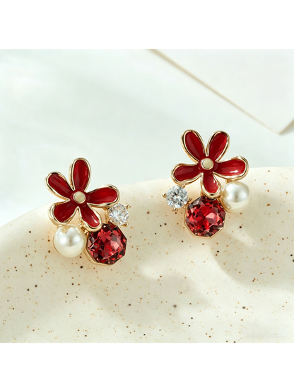 Earedge - Fresh Floral Enamel Accent Stud Earrings