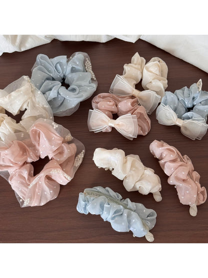 Gifty - Heart Polka Dot Sheer Textured Fabric Scrunchie