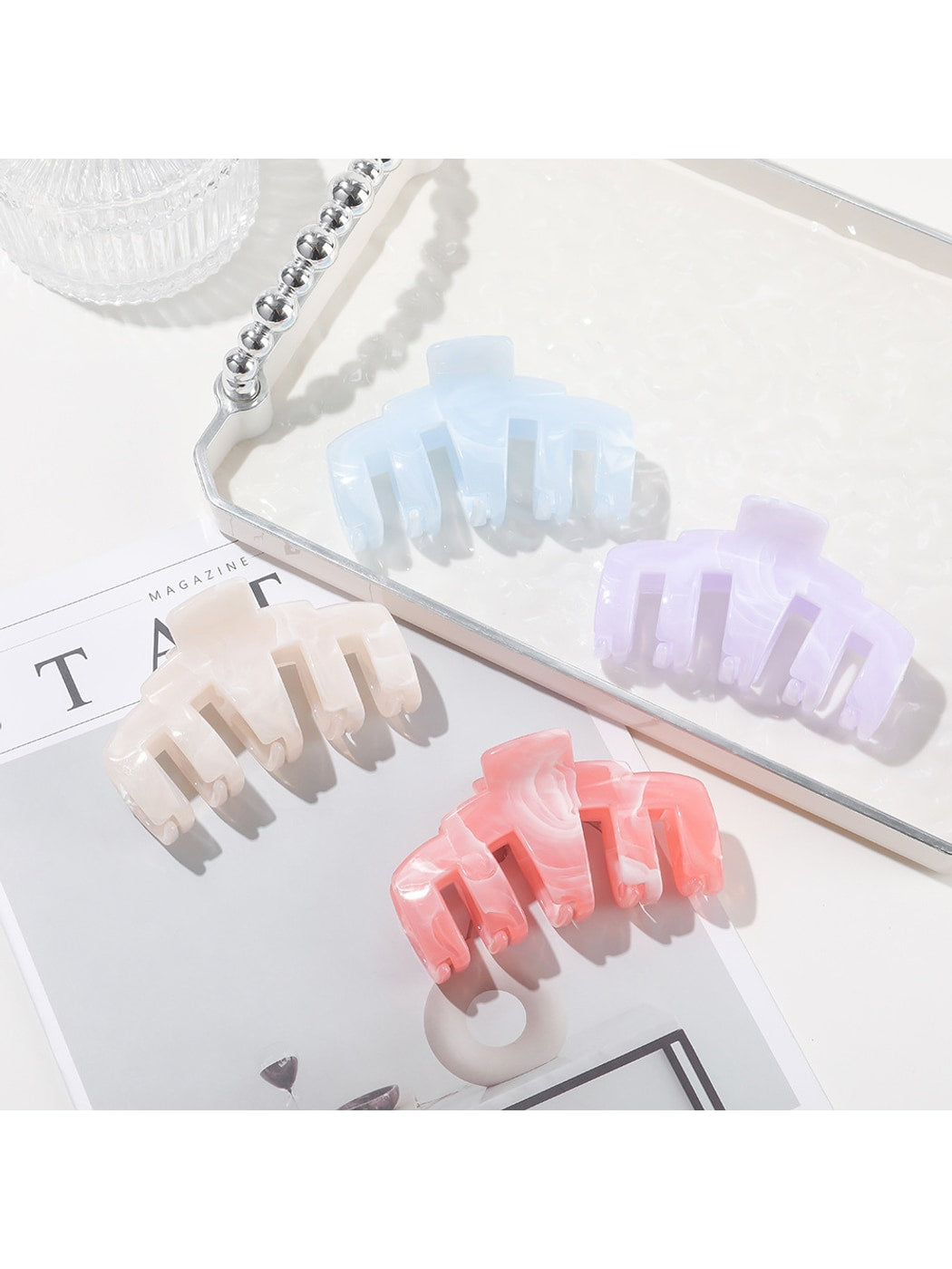 Beau - Marbled Finish Plastic Shark Style Claw Clip