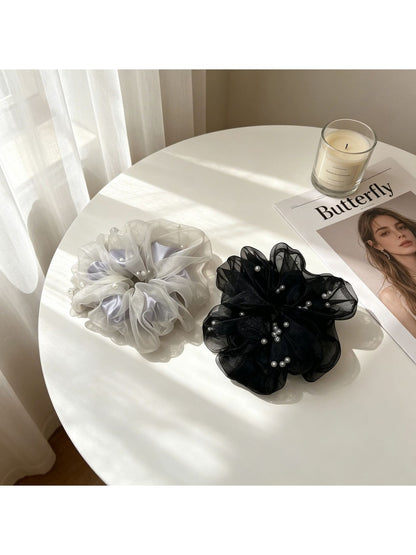 Gifty - Sheer Ruffle Beaded Polyester Scrunchie