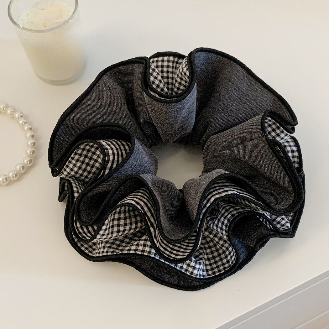 Gifty - Layered Gingham Trim Polyester Scrunchie