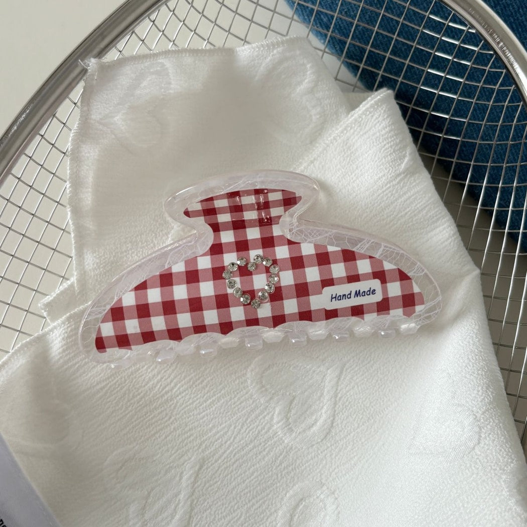 Beau - Clear Edge Gingham Heart Detail Claw Clip