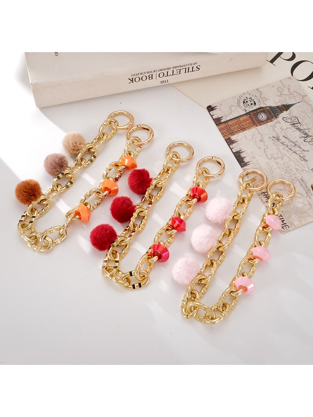 Keypus - Plush Pom Chain Detail Beaded Phone Charm