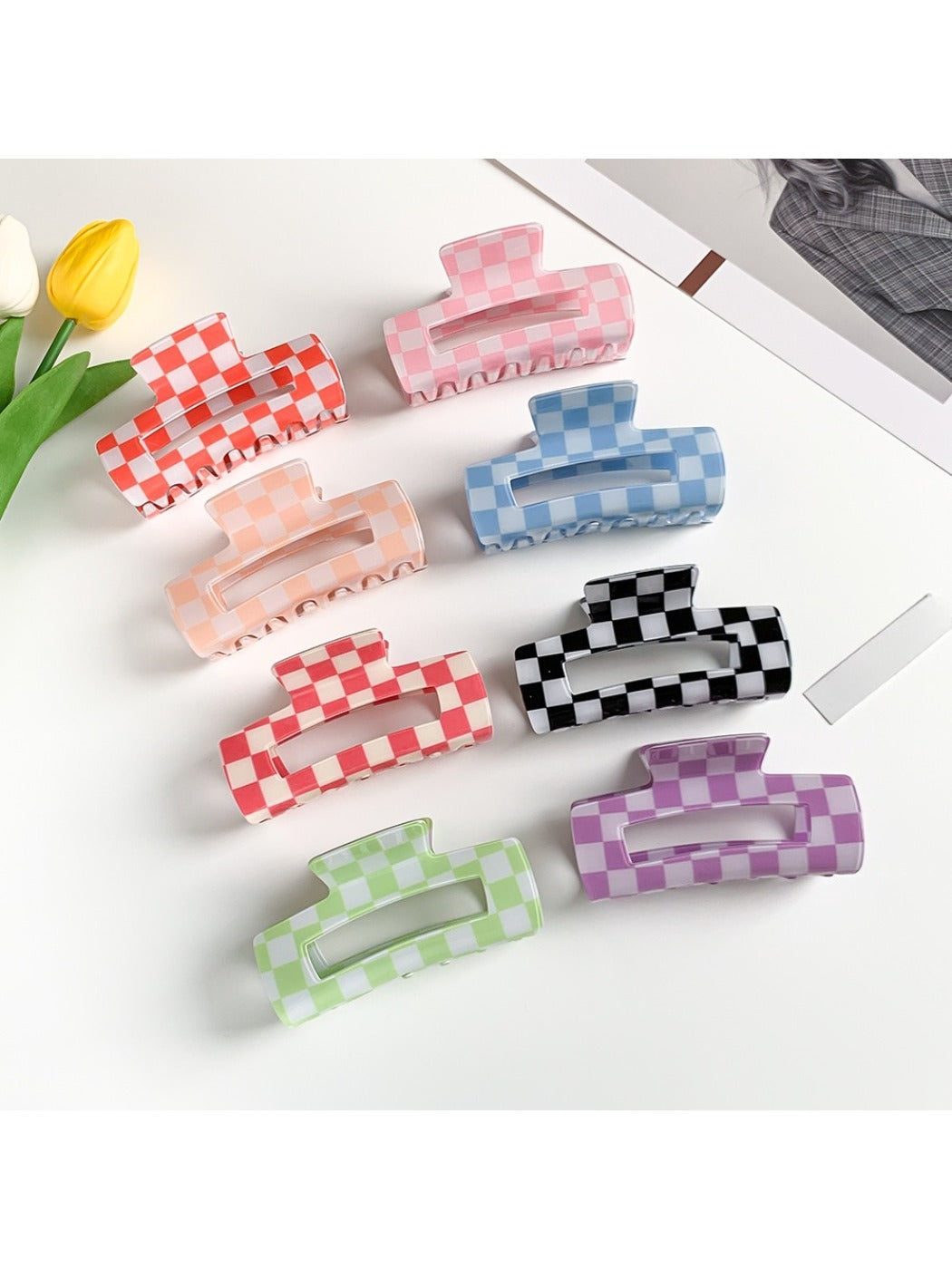 Beau - Checkerboard Macaron Openwork Hair Claw Clip