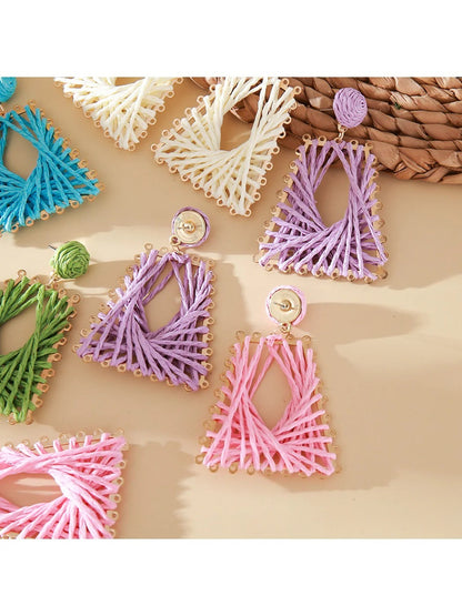 Earedge - Raffia Woven Trapezoid Earrings