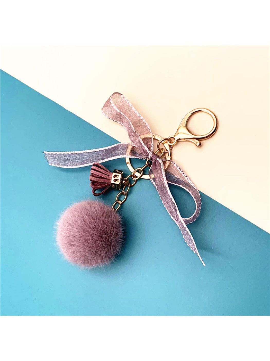 Keypus - Lace Bow Pompom Bag Charm Keychain