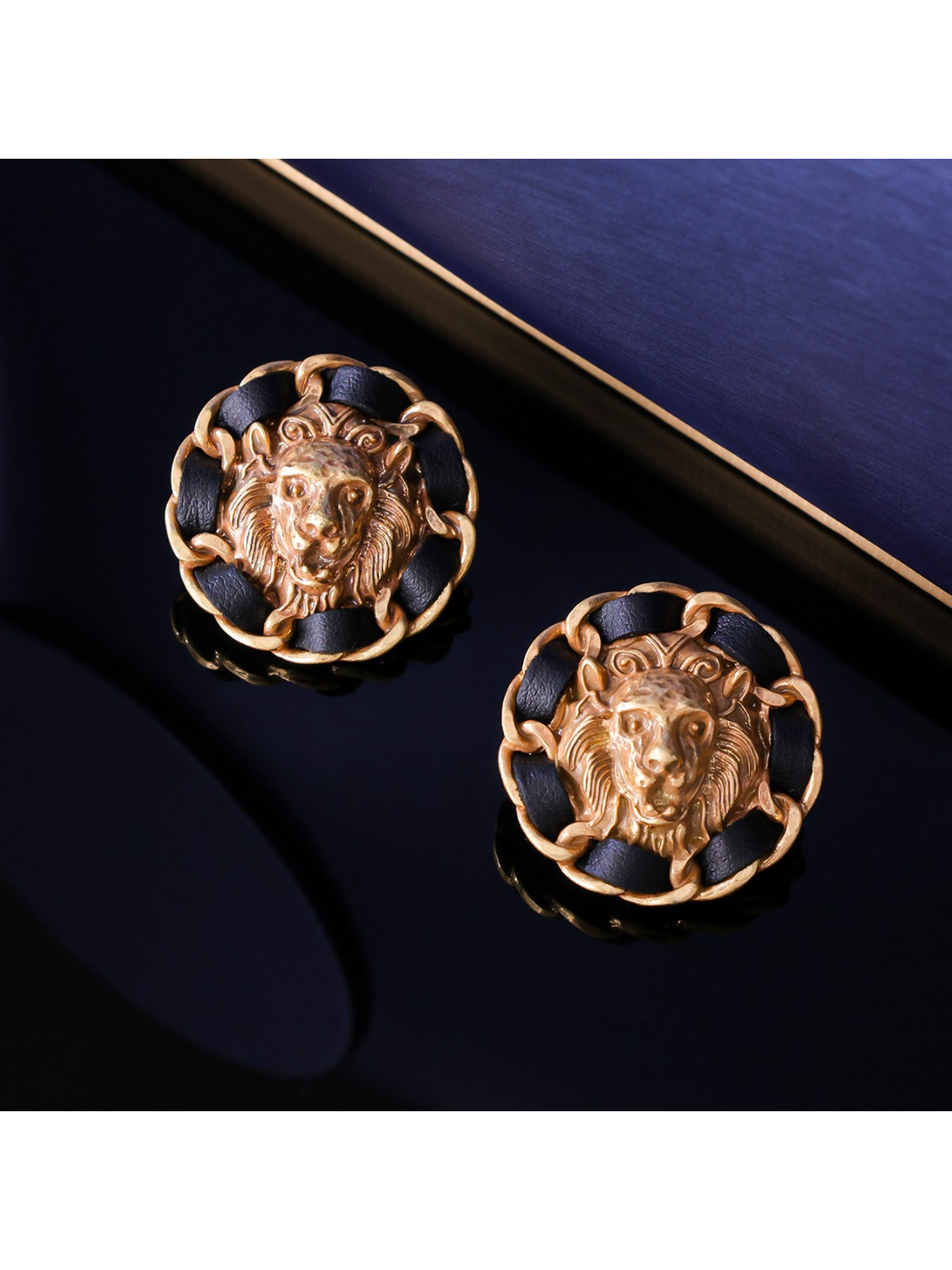 Earedge - Vintage Lion Relief Button Stud Earrings