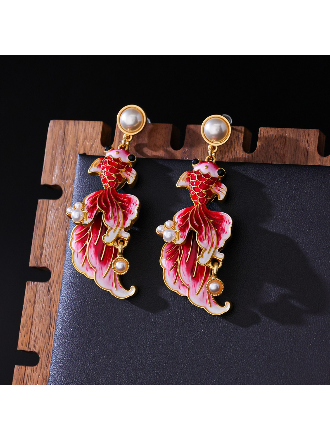 Earedge - Vintage Goldfish Enamel Dangle Earrings
