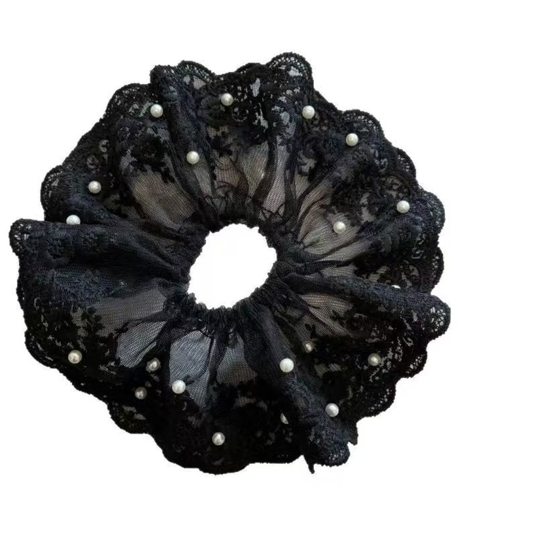 Gifty - Lace Embroidered Mesh Ruffle Scrunchie
