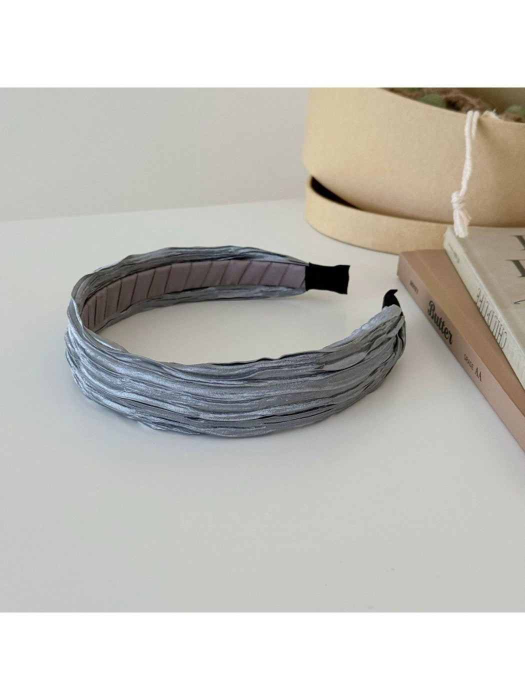 Gifty - Satin Pleated Wide Fabric Women's Headband