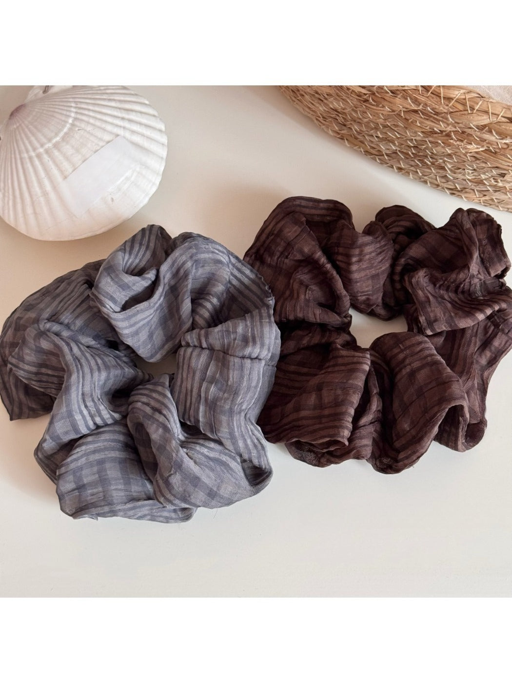 Gifty modern minimalist solid color scrunchie in soft beige fabric