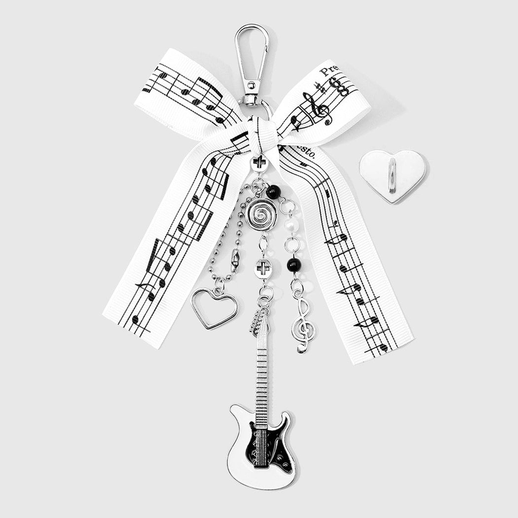 Keypus - Black and White Bow Music Charm Keychain