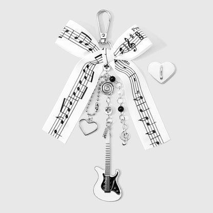 Keypus - Black and White Bow Music Charm Keychain