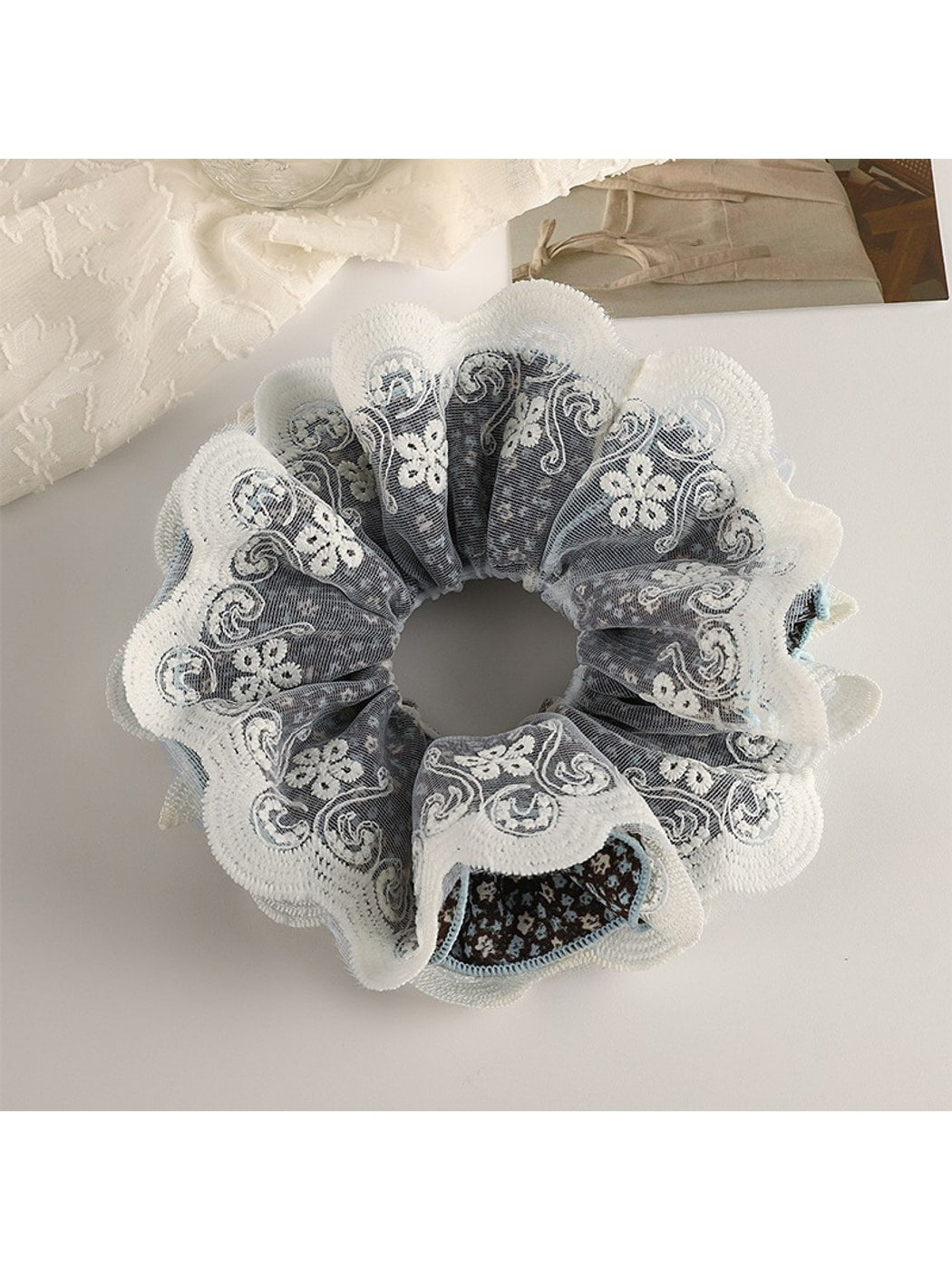 Gifty - Double Layer Embroidered Lace Scrunchie