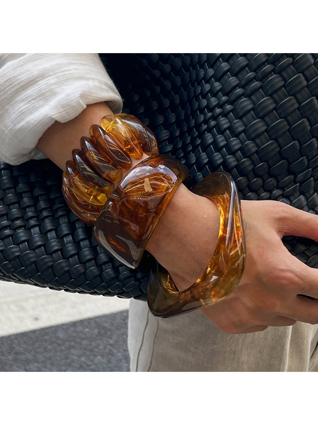 Close-up of Lovra vintage ombre wide band bangle showing gradient color