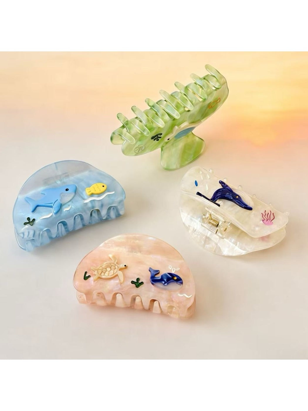 Side view of Beau Coastal Ocean Series acetate hair clip highlighting curved design