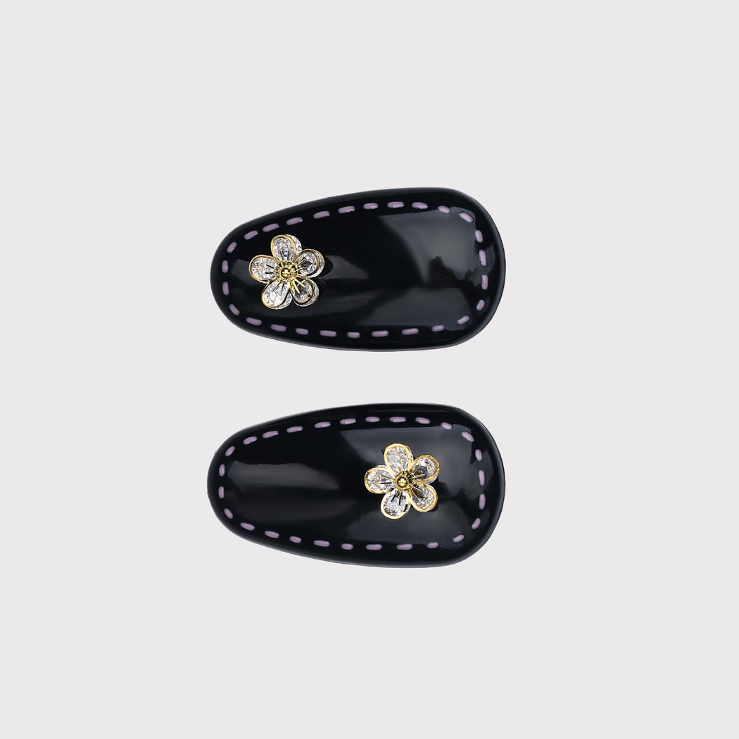 Beau - Elegant Black Rounded Floral Hair Clip Set