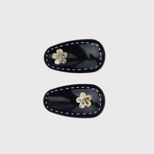 Beau - Elegant Black Rounded Floral Hair Clip Set