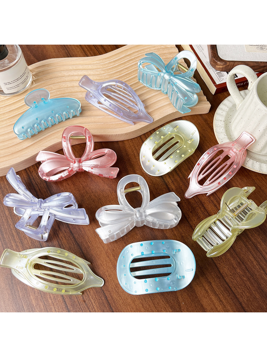Beau - Large Bow Ring Detail Geometric PC Claw Clip