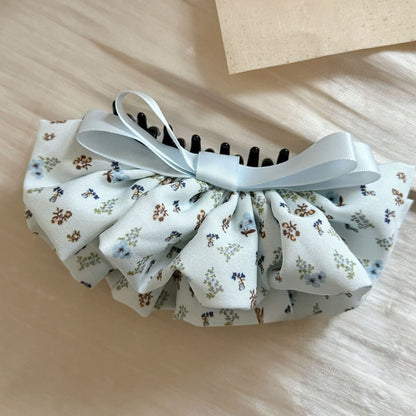 Beau - Floral Ruffle Bow Ponytail Banana Clip