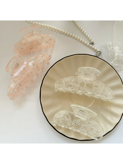 Beau sweet semi circular hair claw clip in beige on white background