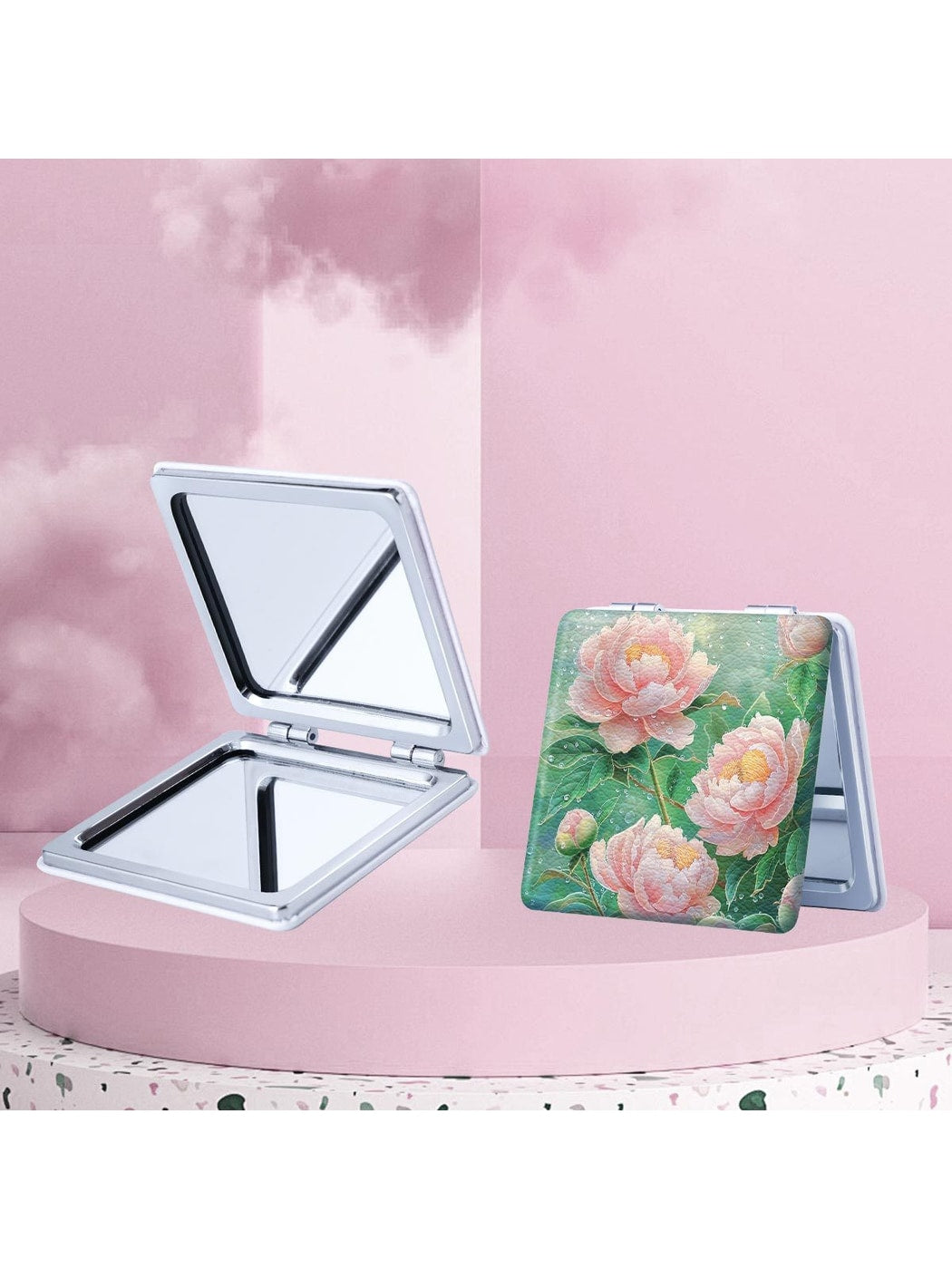 Mirroray - Square Floral Portable Touch Up Makeup Mirror