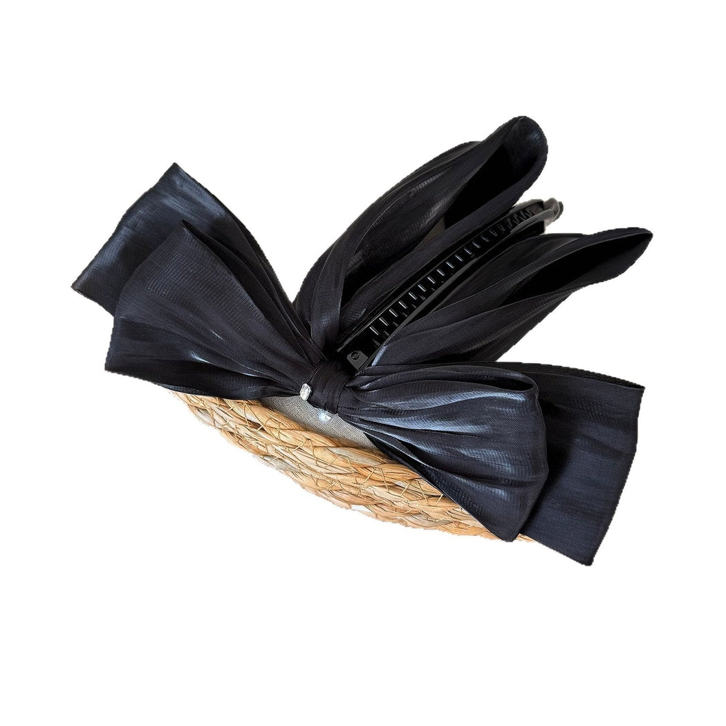 Beau - Satin Mesh Bow Cross Detail Banana Clip