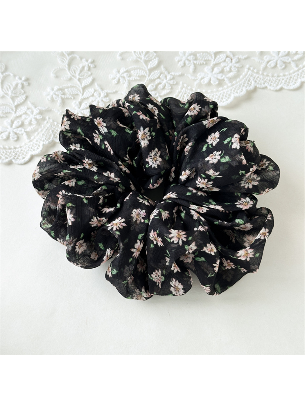 Gifty - High Elastic Floral Gathered Hair Scrunchie