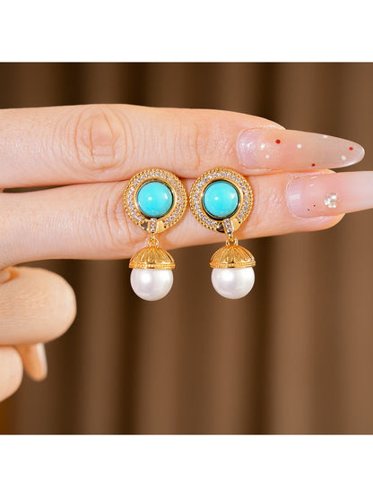 Earedge - Retro Geometric Bead Drop Stud Earrings