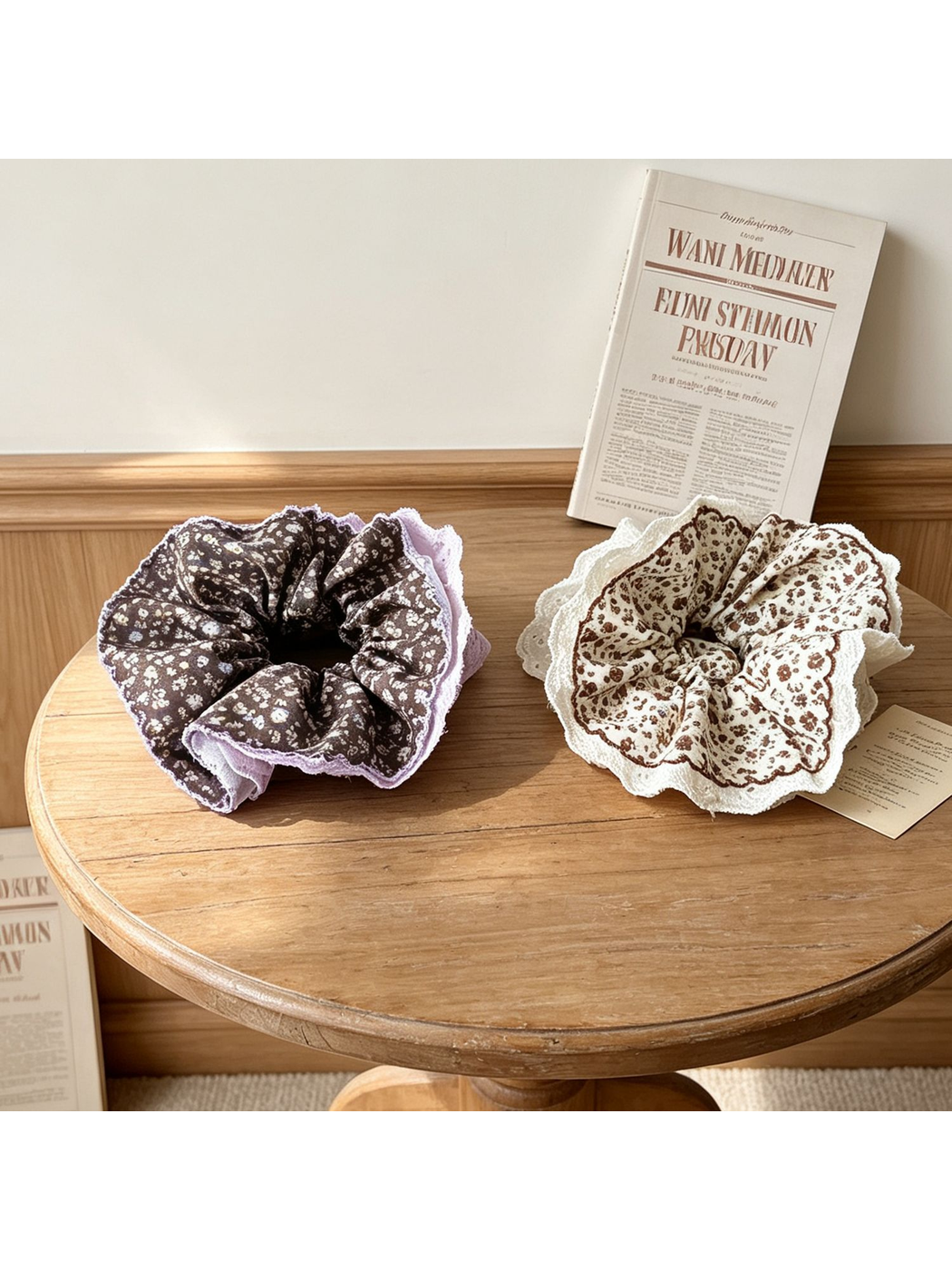 Gifty - Floral Lace Trim Large Hair Scrunchie
