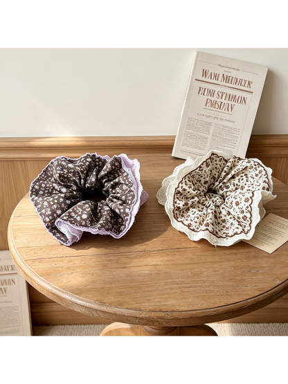 Gifty - Floral Lace Trim Large Hair Scrunchie