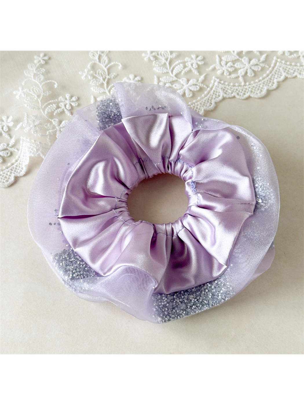Gifty - Sheer Mesh Edge Rhinestone Hair Tie