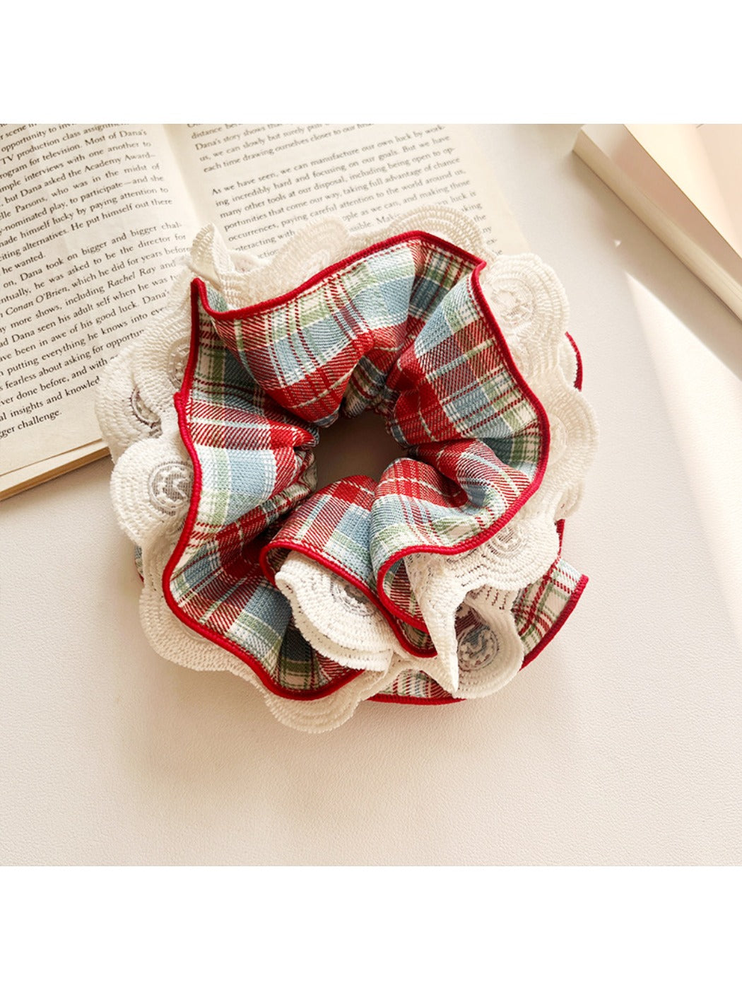 Gifty - Color Block Plaid Lace Scrunchie