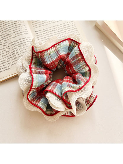 Gifty - Color Block Plaid Lace Scrunchie