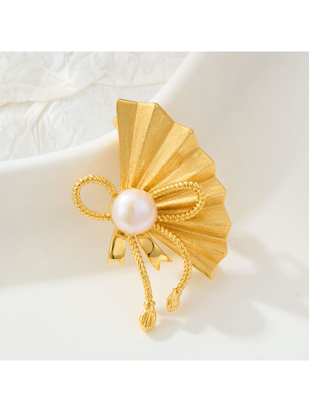 Brovia - Brushed Fan Shape Bow Accent Brooch