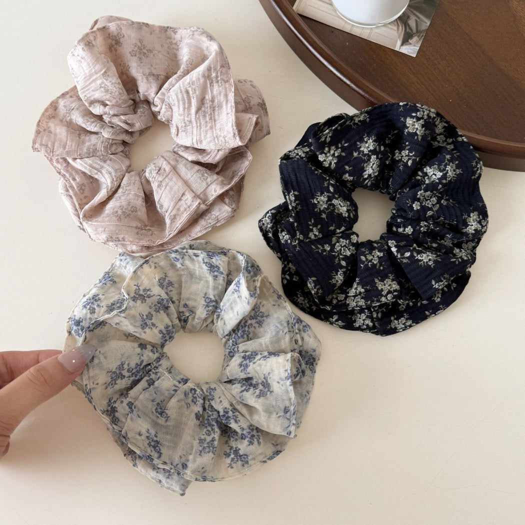 Gifty - Double Layer Floral Print Ruffled Scrunchie