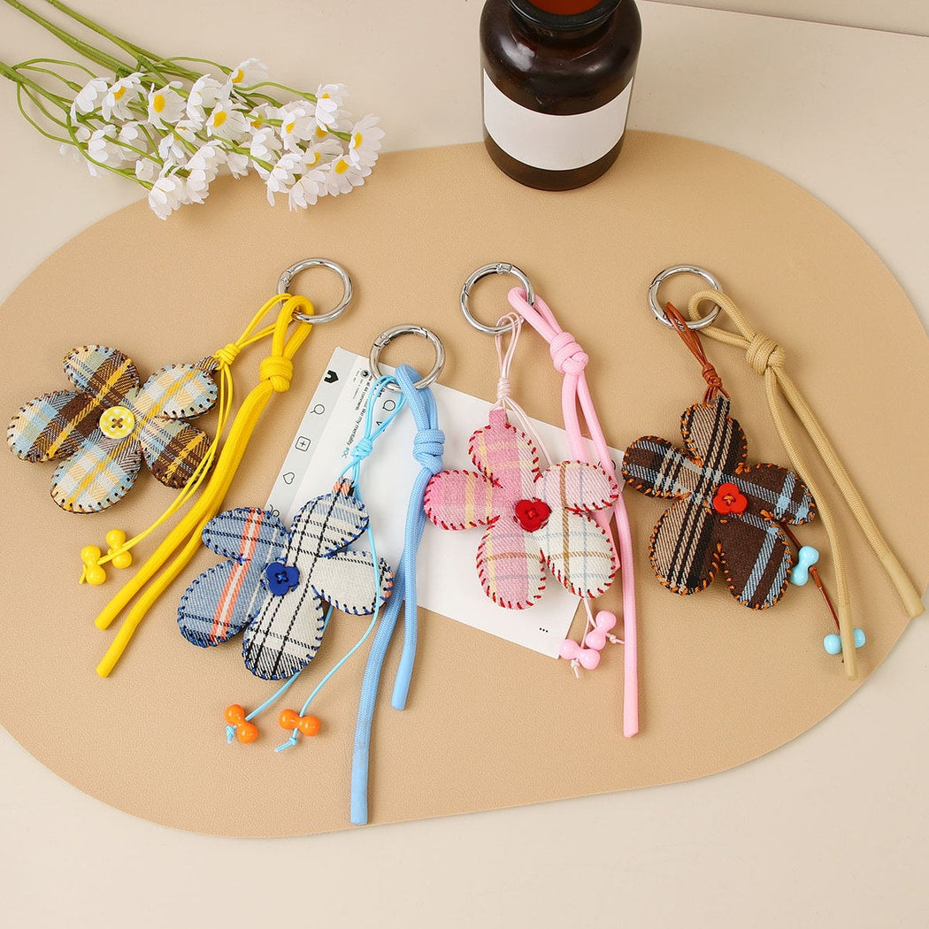 Keypus - Plaid Flower Fabric Bag Charm Keychain