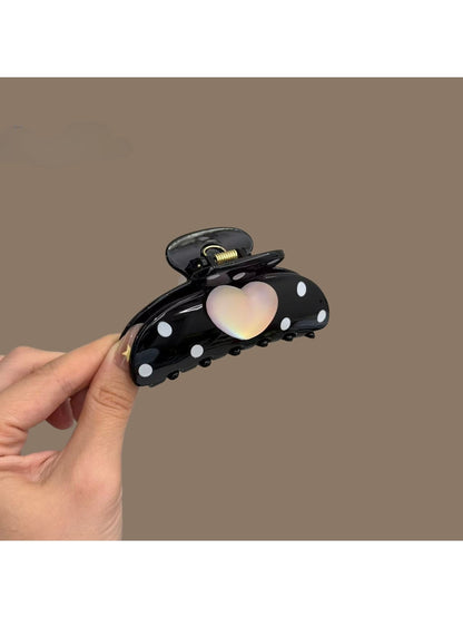 Beau - Heart Polka Dot Glossy PC Alloy Claw Clip