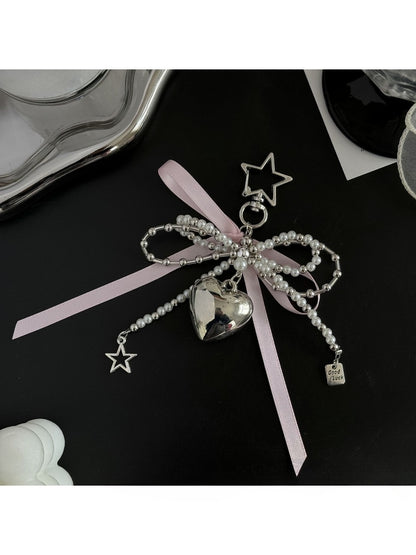 Keypus - Beaded Heart Bow Bag Pendant Alloy Keychain