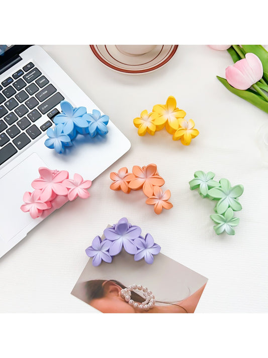 Beau Sweet Three Flower Hair Claw Clip on white background showing front view