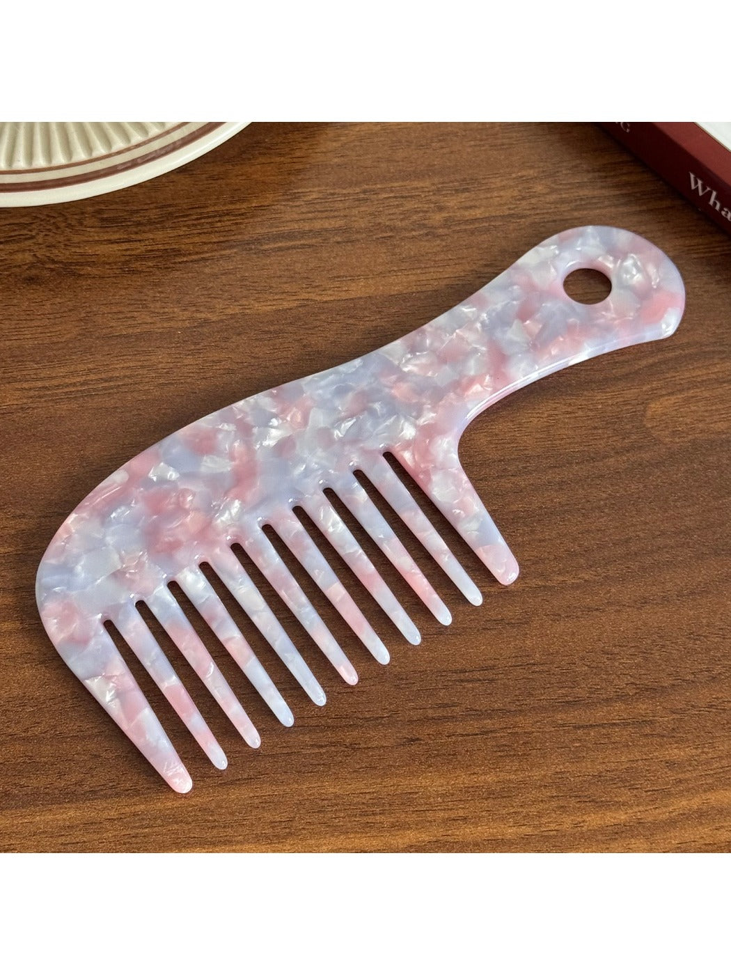 Camerow - Chic Long Handle Comb Wide Tooth Design Acetate
