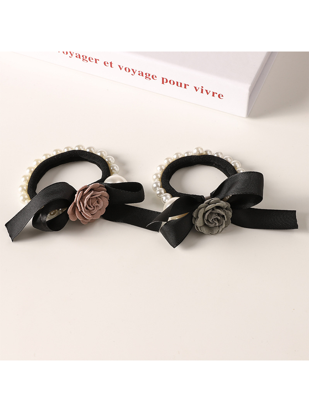 Gifty - Beaded Bow Camellia Ponytail Hair Tie