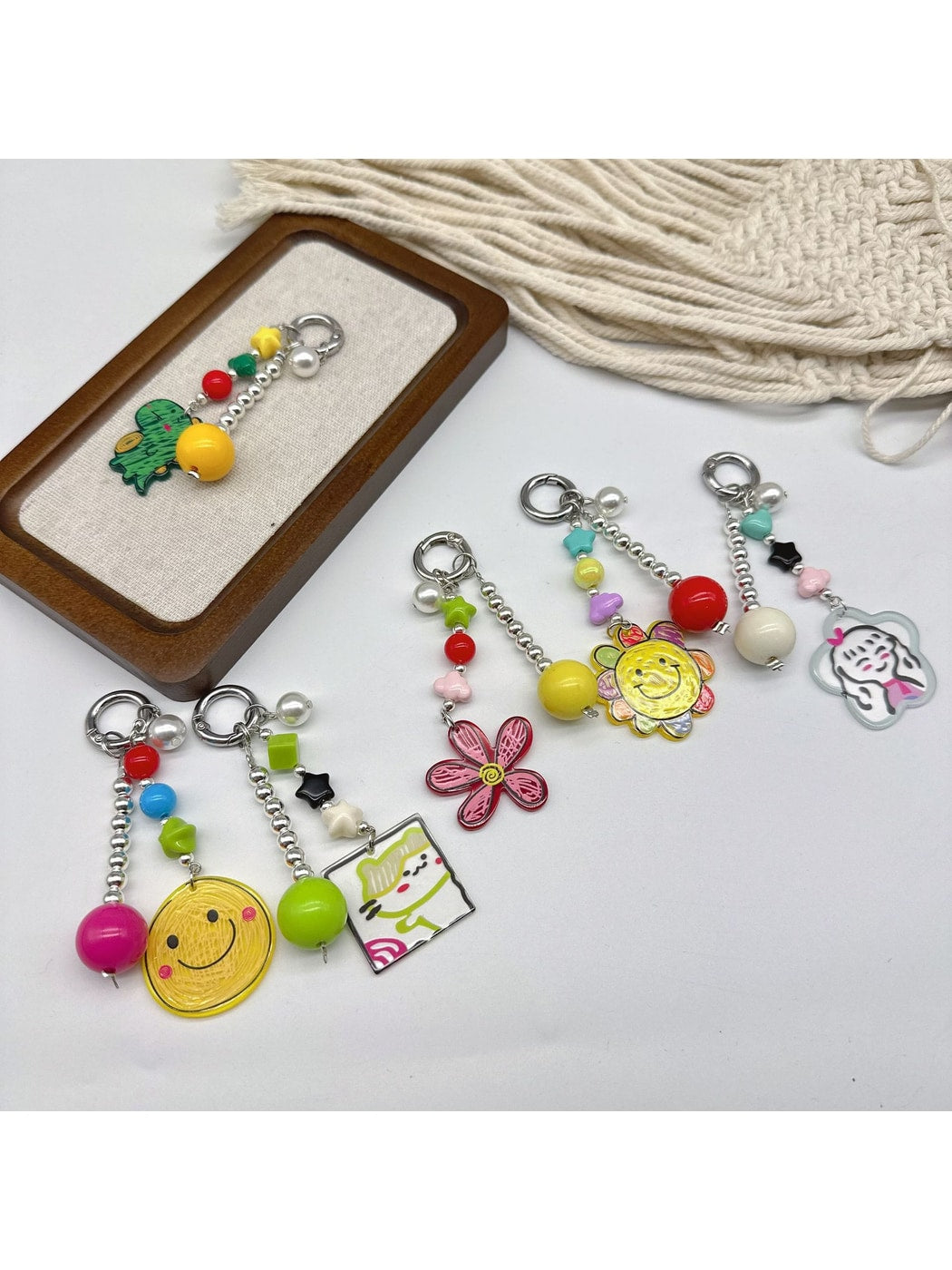 Keypus - Cartoon Beaded Printed Bag Charm Keychain
