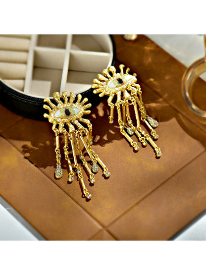 Earedge - Retro Eye Shaped Tassel Earrings