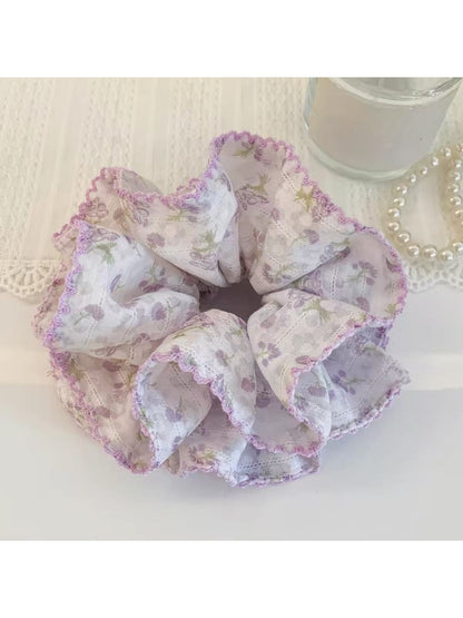 Gifty - Lavender Double Layer Floral Print Polyester Scrunchie