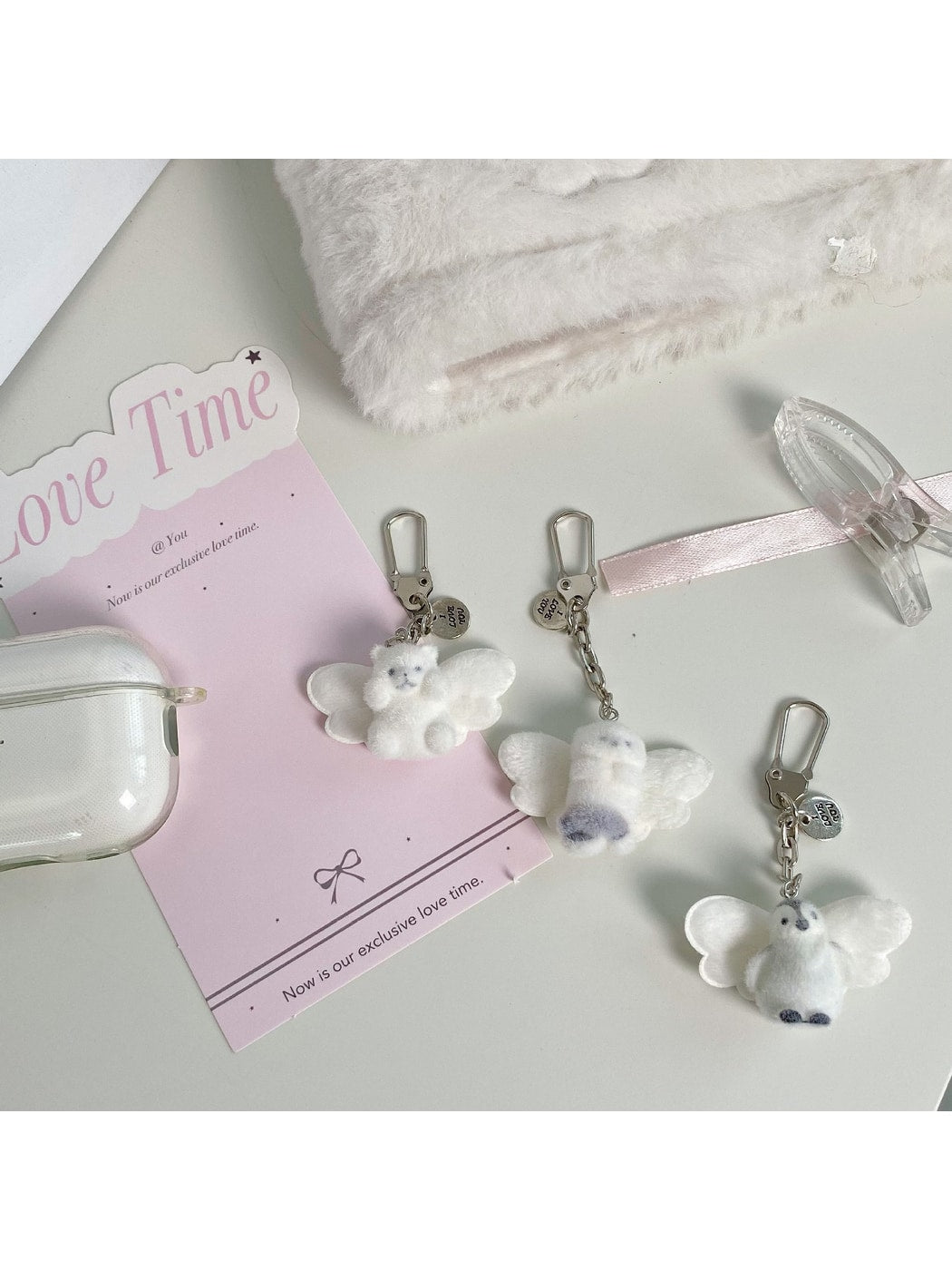 Keypus - Cute Angel Animal Flocked Bag Charm Keychain